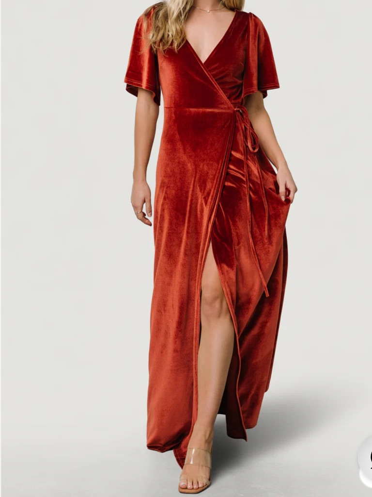 Baltic Born Velvet Wrap Maxi Dress In Rust